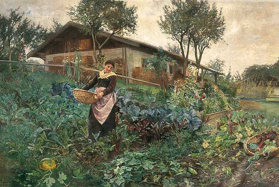 Picture: Painting "Woman harvesting vegetables at the farm"